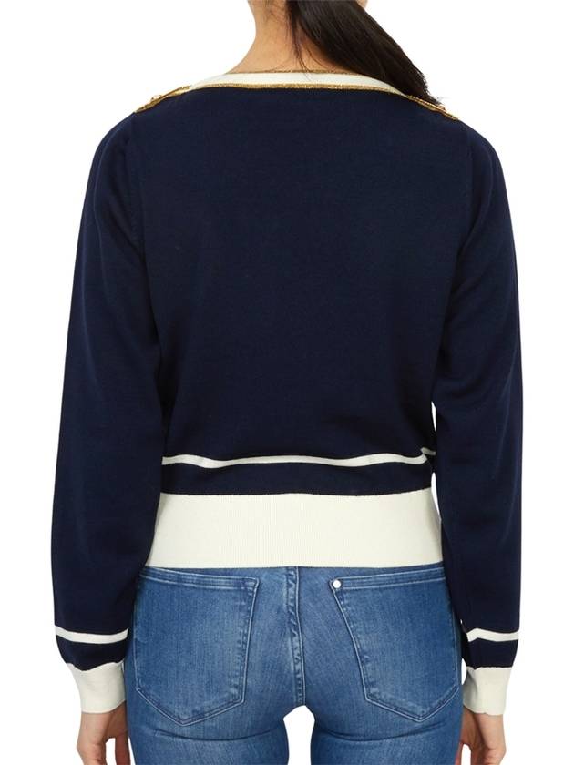 Boat Neck Knit Top Navy - GUCCI - BALAAN 5