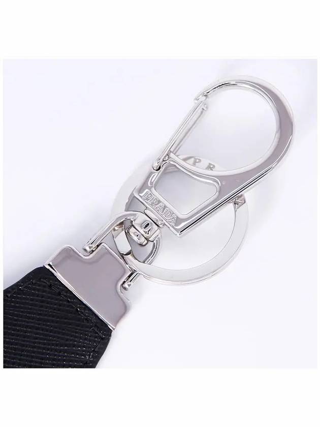 Saffiano Triangle Logo Leather Key Holder Black - PRADA - BALAAN 5