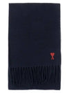 Small Heart Logo Wool Scarf Navy - AMI - BALAAN 2