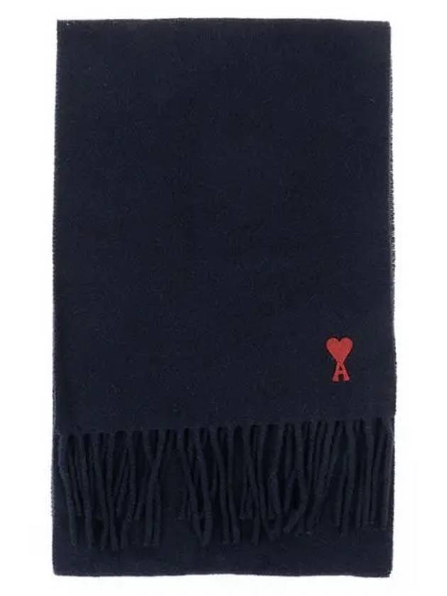 Small Heart Logo Wool Scarf Navy - AMI - BALAAN 2