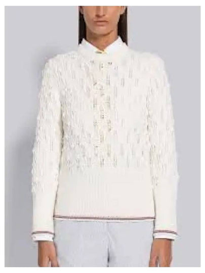 Pointelle Tipping Crew Neck Pullover Knit Top White - THOM BROWNE - BALAAN 2