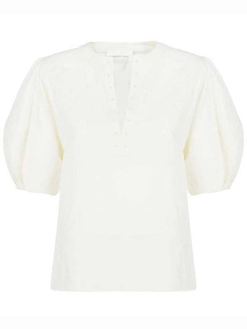 puff sleeve V-neck blouse iconic milk - CHLOE - BALAAN 1