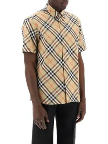 Check Cotton Long Sleeve Shirt Sand - BURBERRY - BALAAN 1