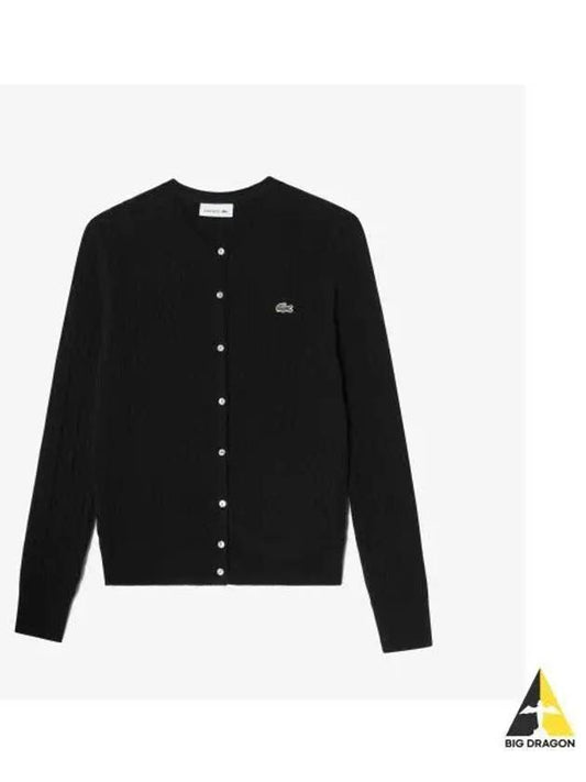 Women s Cable Crew Neck Cardigan Black - LACOSTE - BALAAN 1