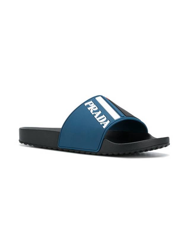 Men's Logo Slippers Blue - PRADA - BALAAN 3