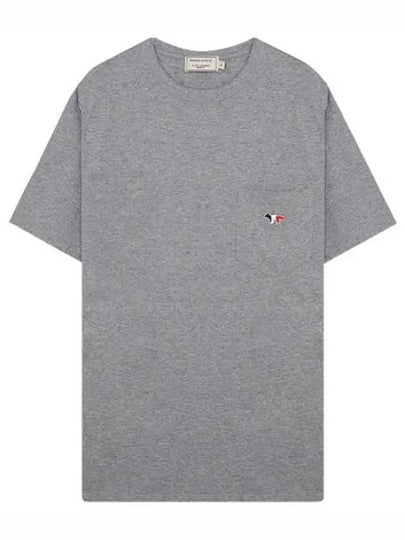 Tricolor Fox Patch Classic Pocket Short Sleeve T-Shirt Grey Melange - MAISON KITSUNE - BALAAN 2