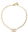 Signature V Logo Pearl Necklace Gold - VALENTINO - BALAAN 2