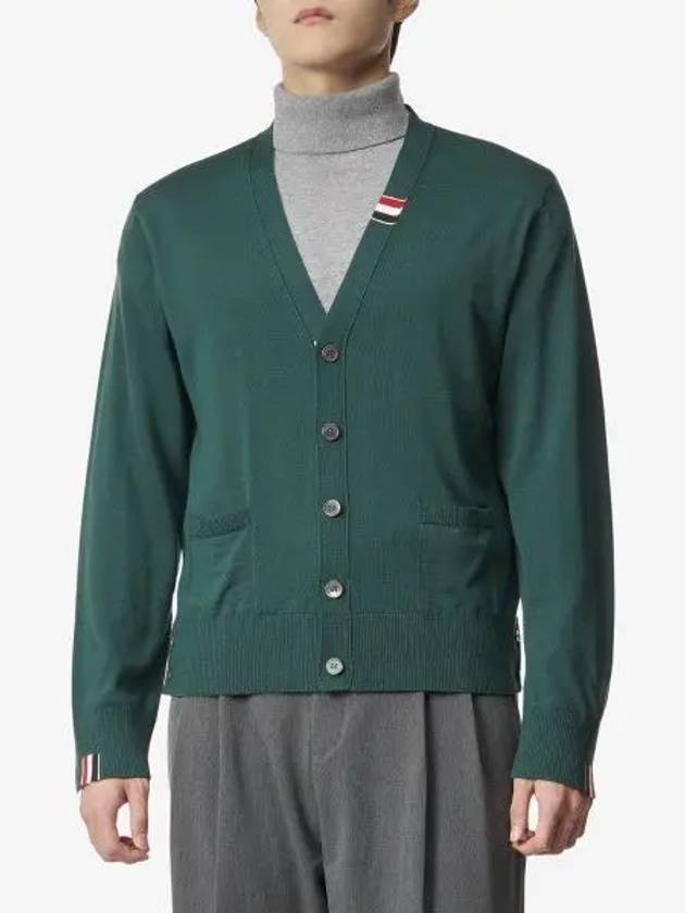 Men's Jersey Stitch V-Neck Cardigan Green - THOM BROWNE - BALAAN 2