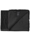 YSL Monogram Wool Jacquard Silk Cotton Large Muffler Black Dark Gray - SAINT LAURENT - BALAAN.