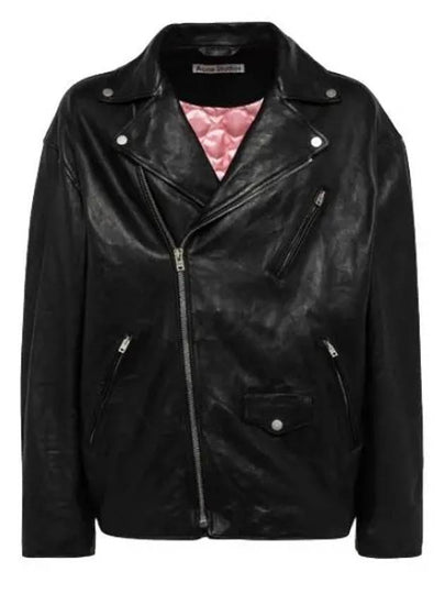 Off Centre Zip Leather Biker Jacket Black - ACNE STUDIOS - BALAAN 2