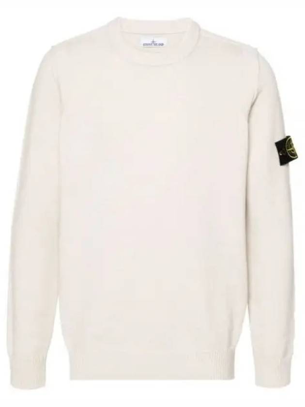 Logo Patch Lambswool Crewneck Knit Top Beige - STONE ISLAND - BALAAN 2