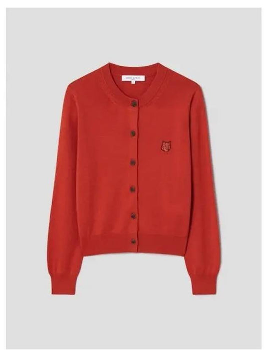 Women s Foxhead Patch Regular Spring and Fall Cardigan Autumn Red Domestic Product - MAISON KITSUNE - BALAAN 1