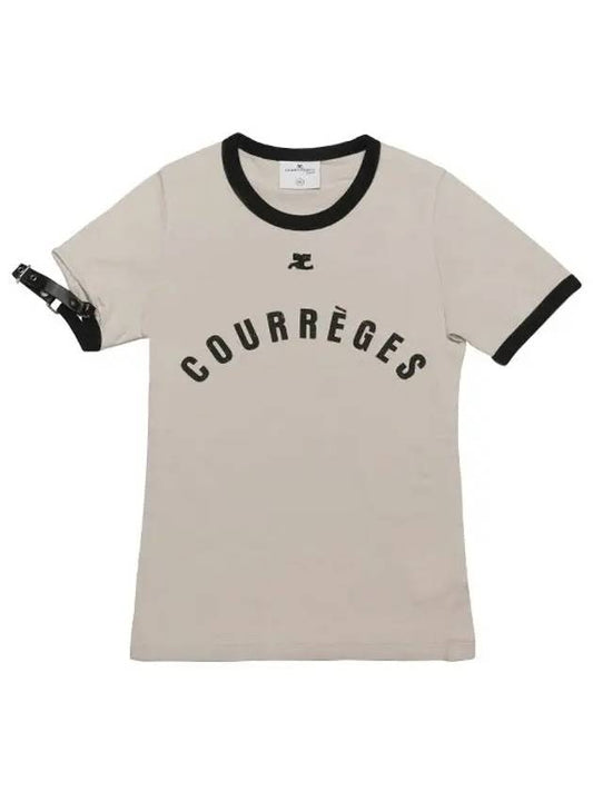 Courr ges Short Sleeve 124JTS117 JS0093 B093 Logo Print Buckle Contrast Women s Tee - COURREGES - BALAAN 2