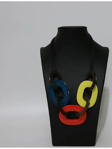 KARAMBA BOIS LAQUE Blue Orange Yellow Block Necklace - HERMES - BALAAN 1