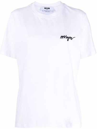 Embroidery Logo Crew Neck Short Sleeve T-Shirt White - MSGM - BALAAN 2