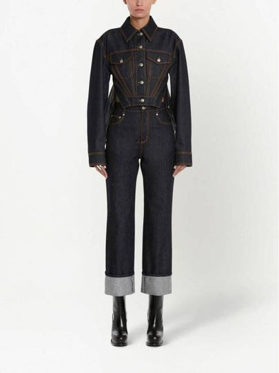 High-Waist Turn-Up Denim Jeans Dark Navy - ALEXANDER MCQUEEN - BALAAN 2