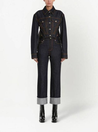 High-Waist Turn-Up Denim Jeans Dark Navy - ALEXANDER MCQUEEN - BALAAN 1