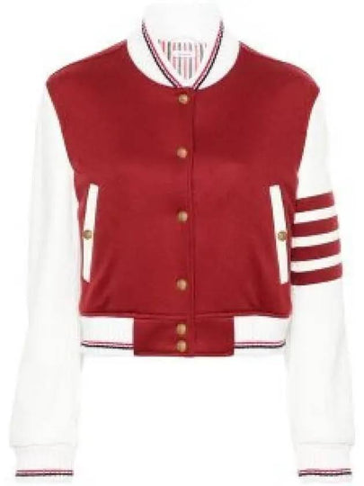 4-Bar Crop Varsity Cashmere Bomber Jacket Red - THOM BROWNE - BALAAN 2