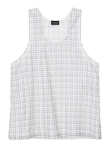 Men s Check Pattern Sleeveless T Shirt Beige - EMPORIO ARMANI - BALAAN 1