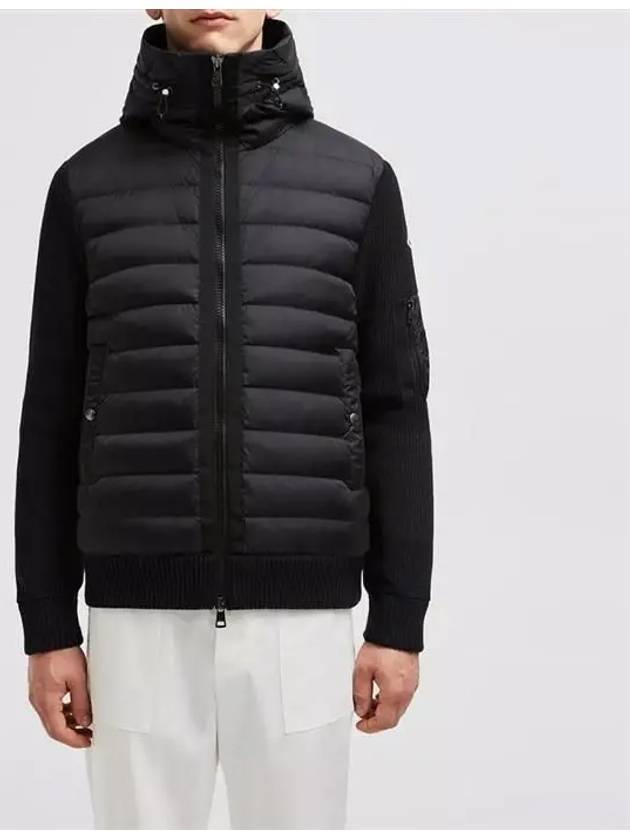 Logo Patch Padded Wool Cardigan Black - MONCLER - BALAAN 4