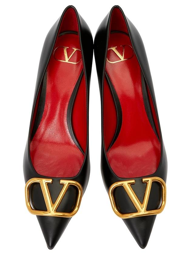 V logo signature leather pumps heel black - VALENTINO - BALAAN.