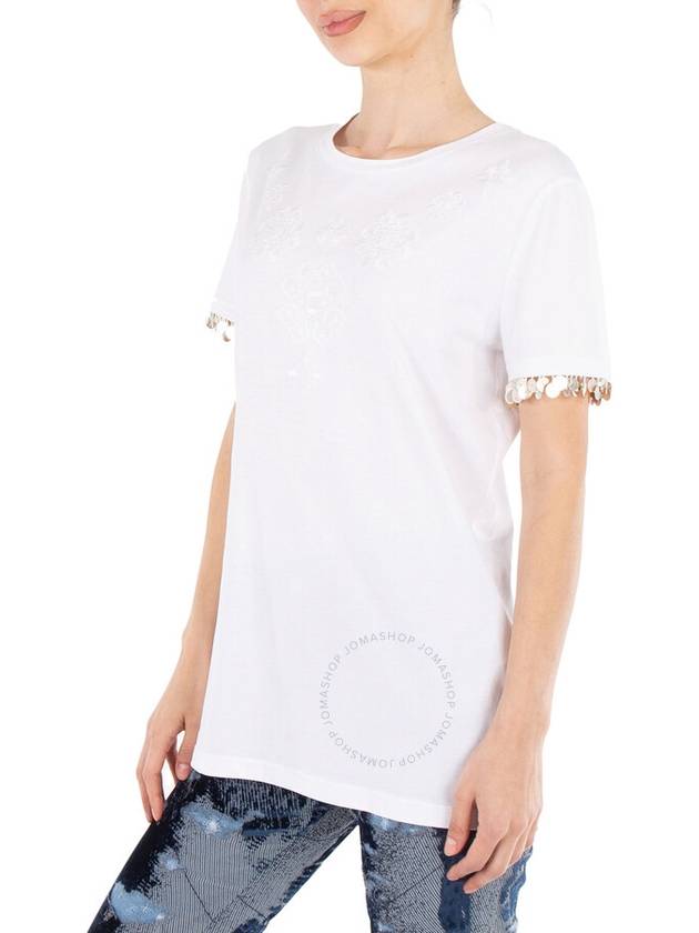 Roberto Cavalli Ladies Optical White Floral Embroidered Cotton T-shirt, Size Large - ROBERTO CAVALLI - BALAAN 2