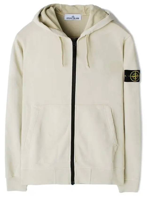 Cotton Fleece Garment Dyed Zip Up Hoodie Cream - STONE ISLAND - BALAAN 1