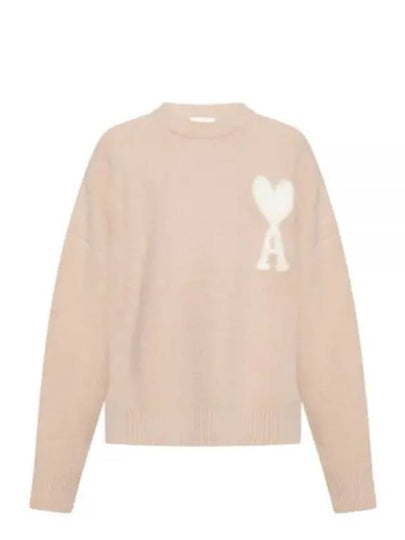 Intarsia Heart Logo Knit Top Powder Pink - AMI - BALAAN 2