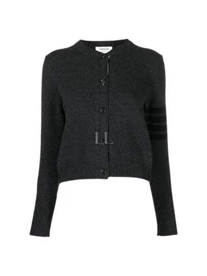 Striped Detail Wool Cardigan Dark Grey - THOM BROWNE - BALAAN 2