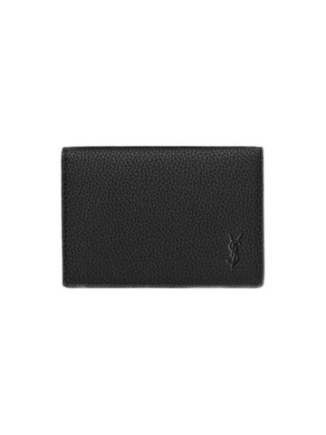 Casandra Shadow Business Grain Leather Card Wallet Black - SAINT LAURENT - BALAAN 1