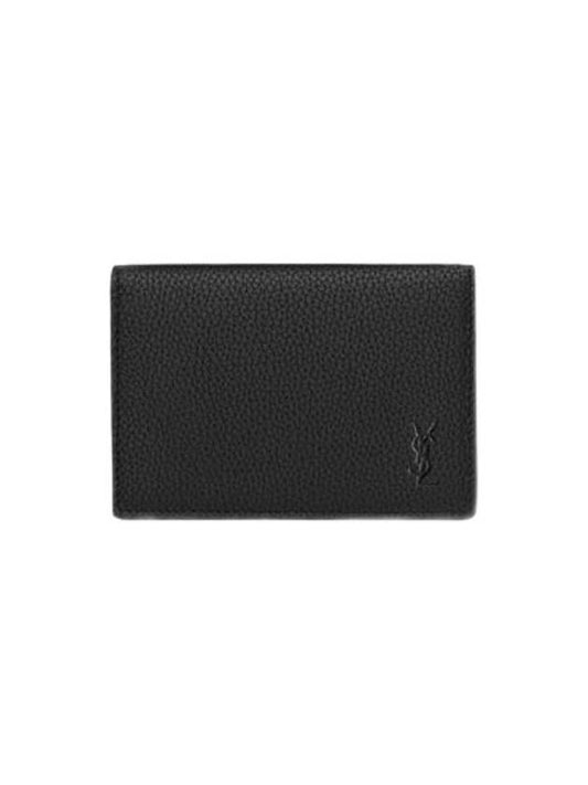 Casandra Shadow Business Grain Leather Card Wallet Black - SAINT LAURENT - BALAAN 1