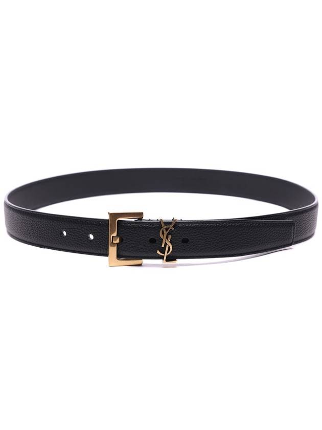 Men's Monogram Grain Leather Belt Gold - SAINT LAURENT - BALAAN 5