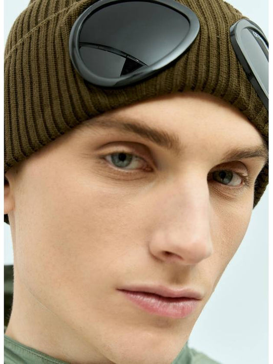 Goggle Detail Ribbed Beanie Green - CP COMPANY - BALAAN 1