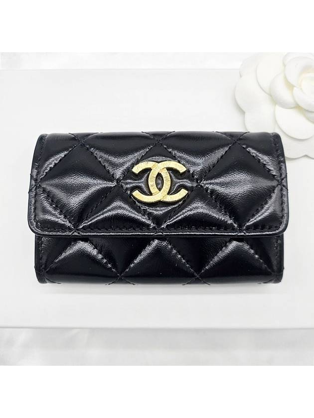 Cambon 24K Snap Flap Lambskin Black Card Wallet AP4263 - CHANEL - BALAAN 2