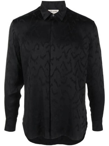 Art Print Satin Long Sleeve Shirt Black - SAINT LAURENT - BALAAN 1