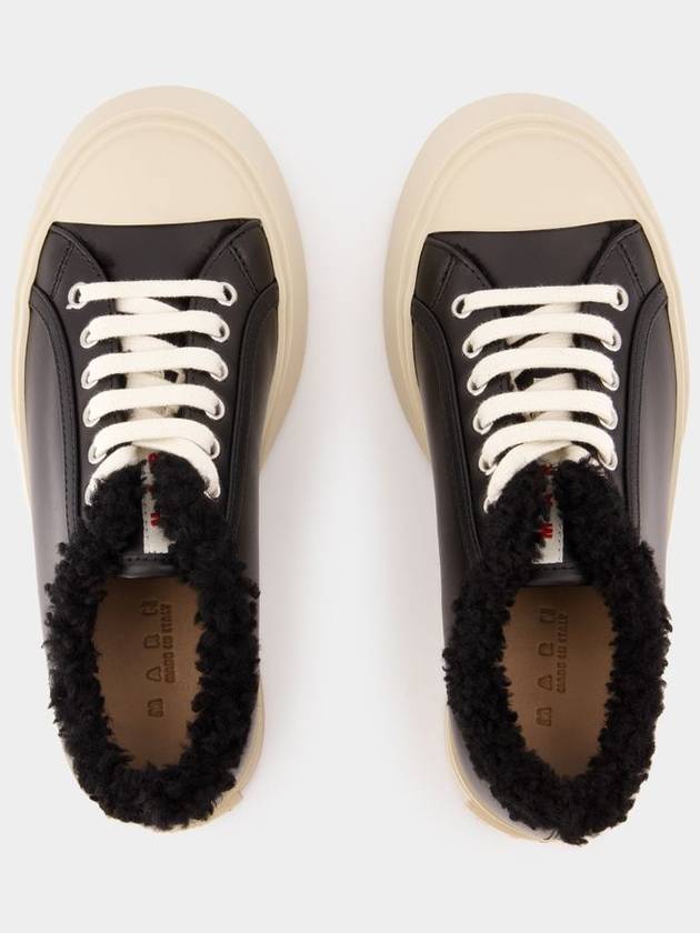 Women s Lace Pablo Shearling Leather Low Top Sneakers Black - MARNI - BALAAN 5