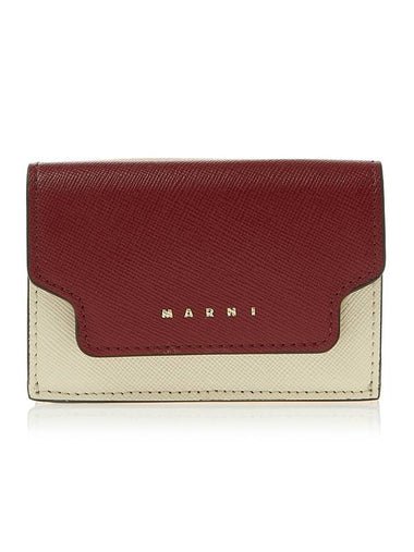 Saffiano Color Block Tri-Fold Half Wallet Red - MARNI - BALAAN 1