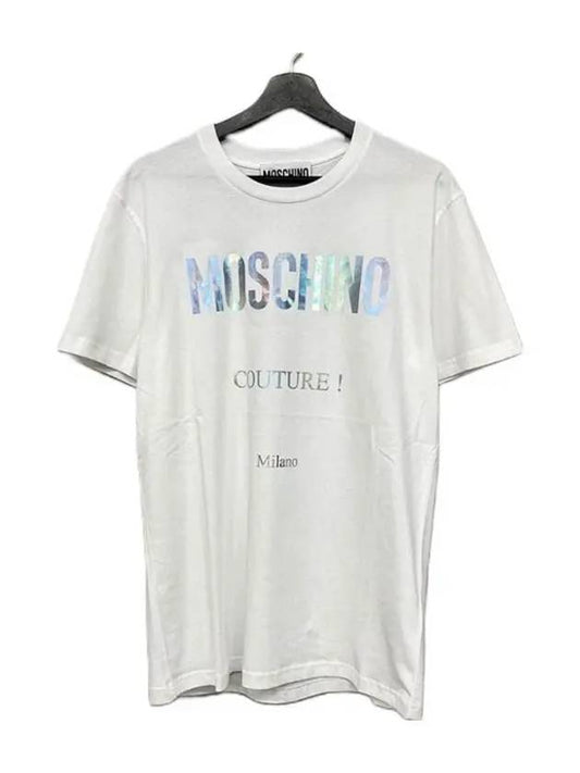 0708 5240 2001 Hologram Logo Short Sleeve TShirt White - MOSCHINO - BALAAN 1