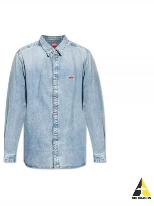 Embroidered Logo Denim Long Sleeve Shirt Light Blue - DIESEL - BALAAN 2