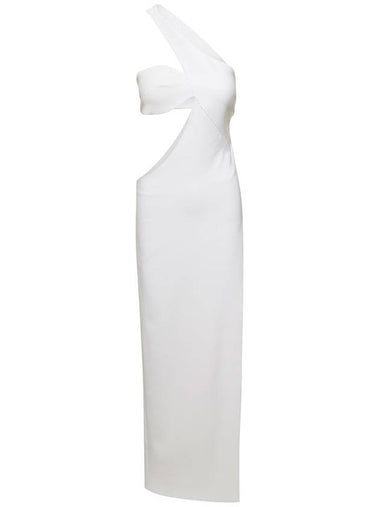 White One Shoulder Asymmetrical Dress With Side Cutout In Polyester Woman - MONOT - BALAAN 1