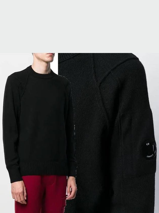 Lens Wappen Crew Neck Knit Top Black - CP COMPANY - BALAAN 2