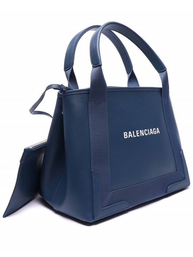 logo print cabas leather tote bag navy - BALENCIAGA - BALAAN.