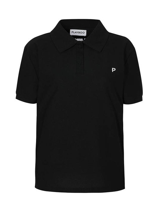 COTTON PIQUE POLO SHIRTBlack - PLAYBOO - BALAAN 1