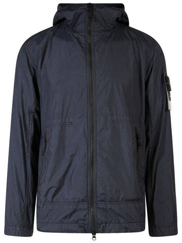 Crinkle Wappen Patch Hoodie Jacket Navy - STONE ISLAND - BALAAN 1