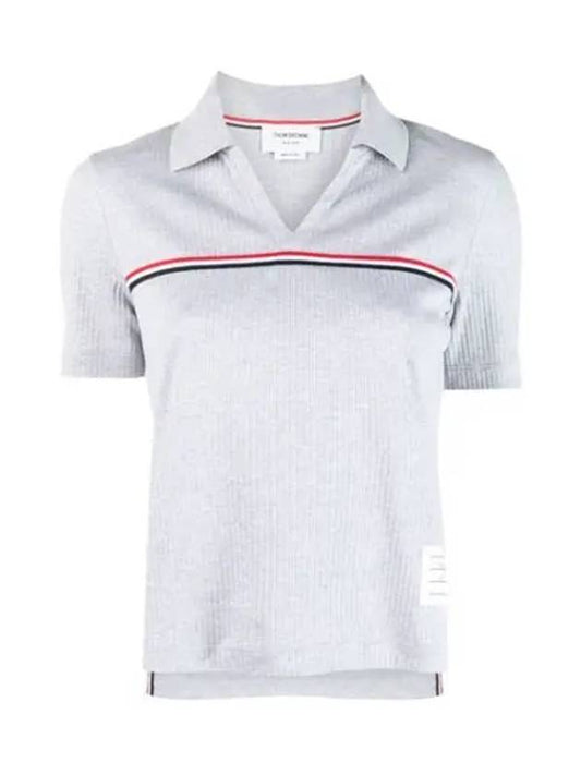 Three Stripes High Twist Rib Polo Shirt Grey - THOM BROWNE - BALAAN 2