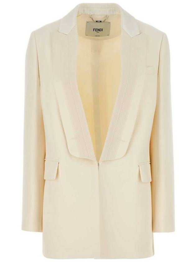 Wool Silk Blazer Jacket White - FENDI - BALAAN 1