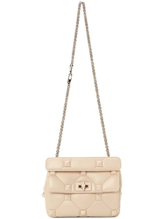 Rockstud Foldover Lambskin Leather Shoulder Bag Beige - VALENTINO - BALAAN 8