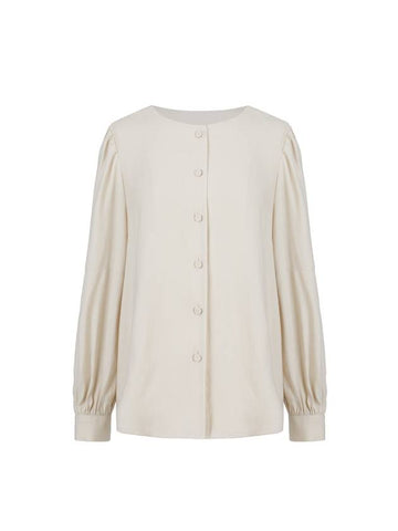 Helena round neck puff shirring blouse ivory HELENA23IV - RAMUSTUDIO - BALAAN 1