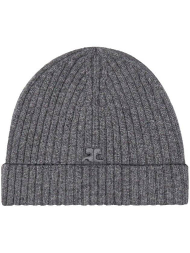 Logo Patch Ribbed Beanie Grey - COURREGES - BALAAN 1