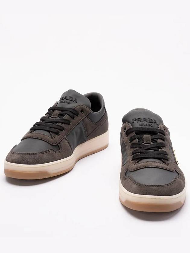 Enamel Triangle Suede Low Top Sneakers Grey - PRADA - BALAAN 3